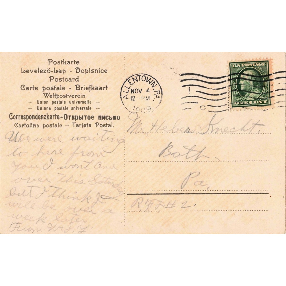 Dachshund Dogs Hunting Fox Antique Postcard 1909 Divided Back Allentown PA 3390 - Picture 2 of 2